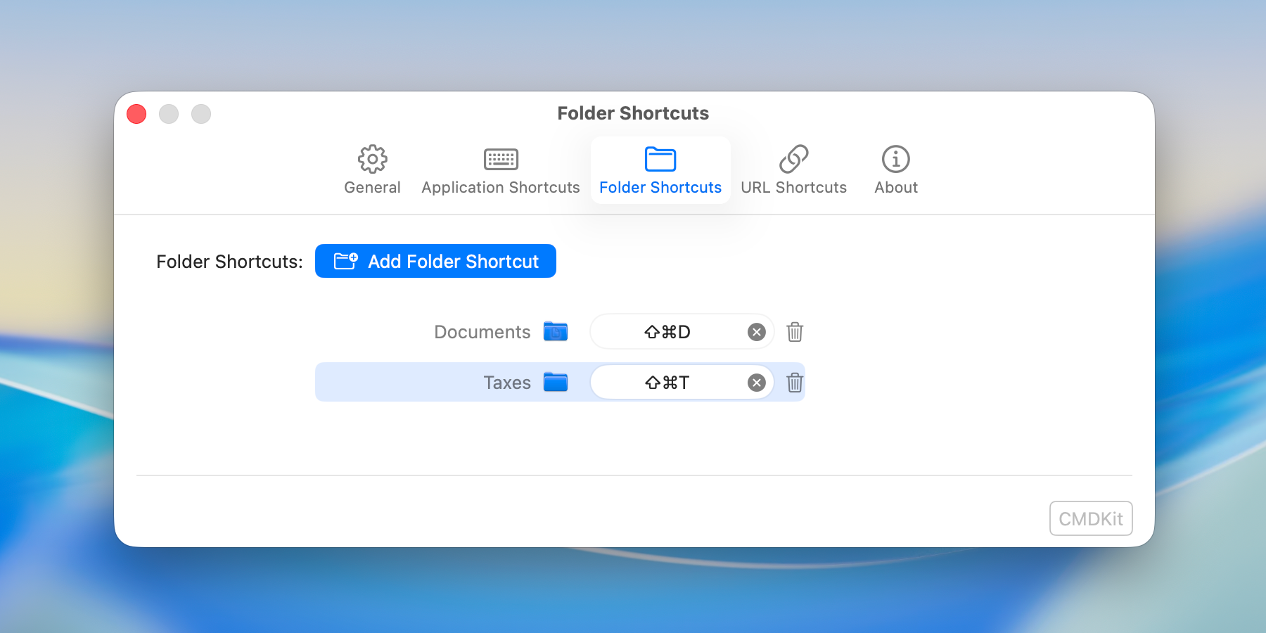 CMDKit folder hotkey configuration dialog