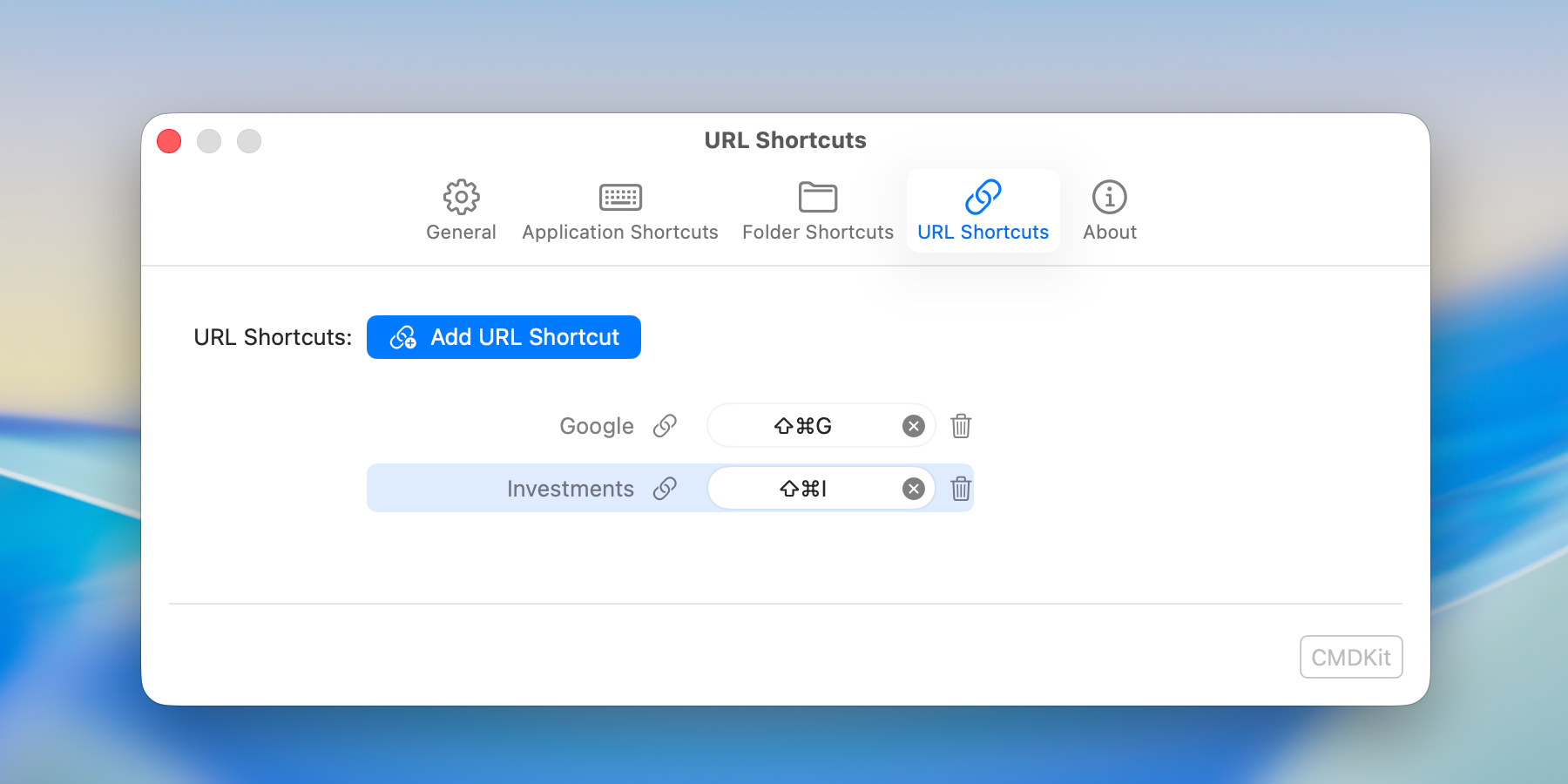 CMDKit URL hotkey creation view